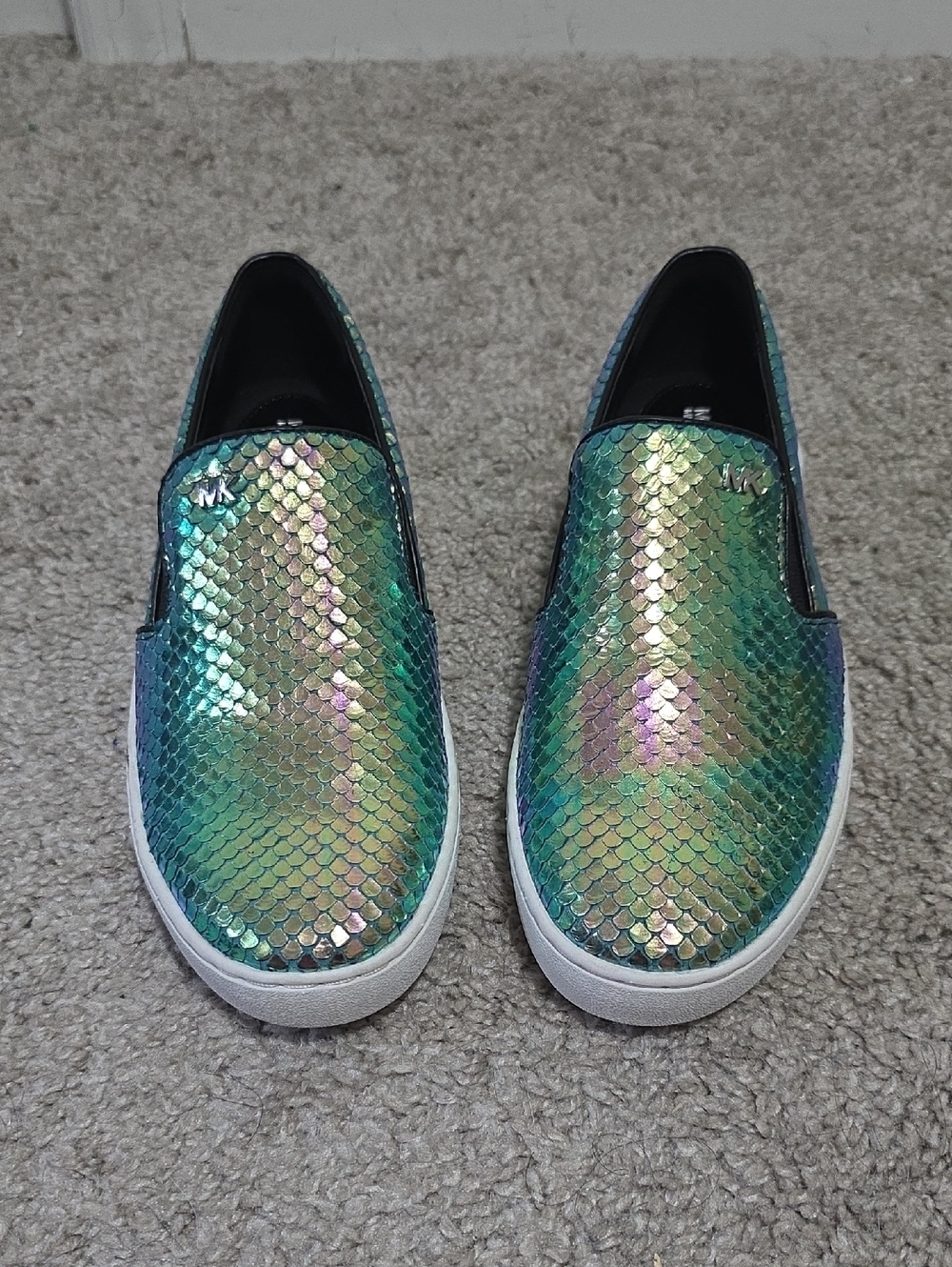 Michael Kors Keaton Leather Snake Embossed Metallic Iridescent Slip On Shoe 6.5